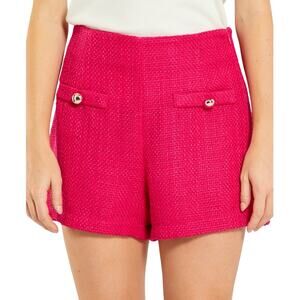 Kiabi tweed boucle fuschia pink high waisted shorts with front pockets size 40